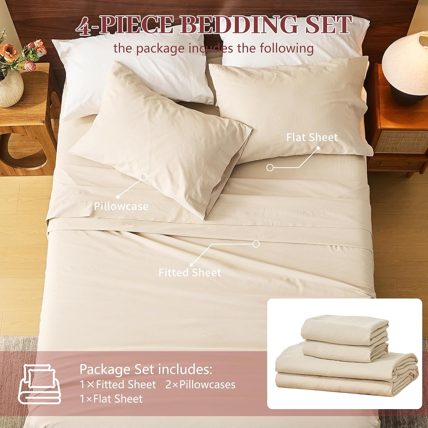Detalle de MEISHANG 100% French Linen Sheets – Queen, Extra Deep Pocket, All-Season Soft Durable Flax Linen