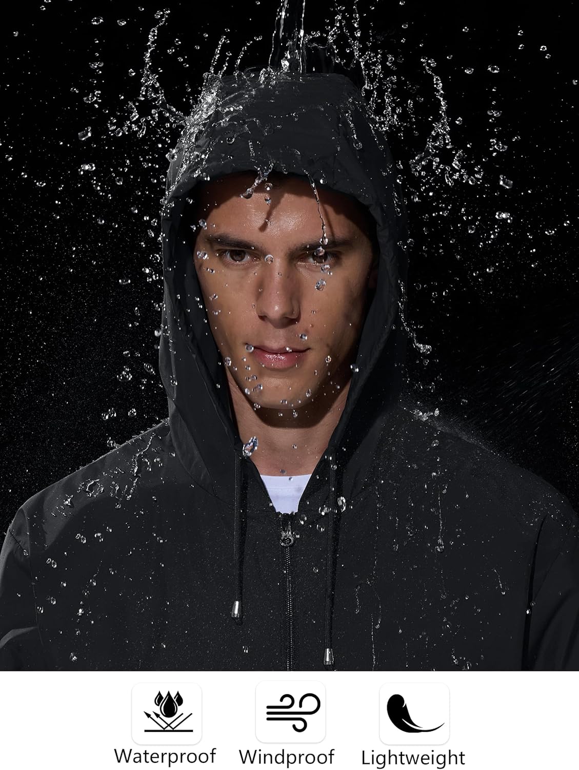 Detalle de UIQUR Men’s Waterproof Rain Jacket & Windbreaker with Adjustable Hood (Packable)