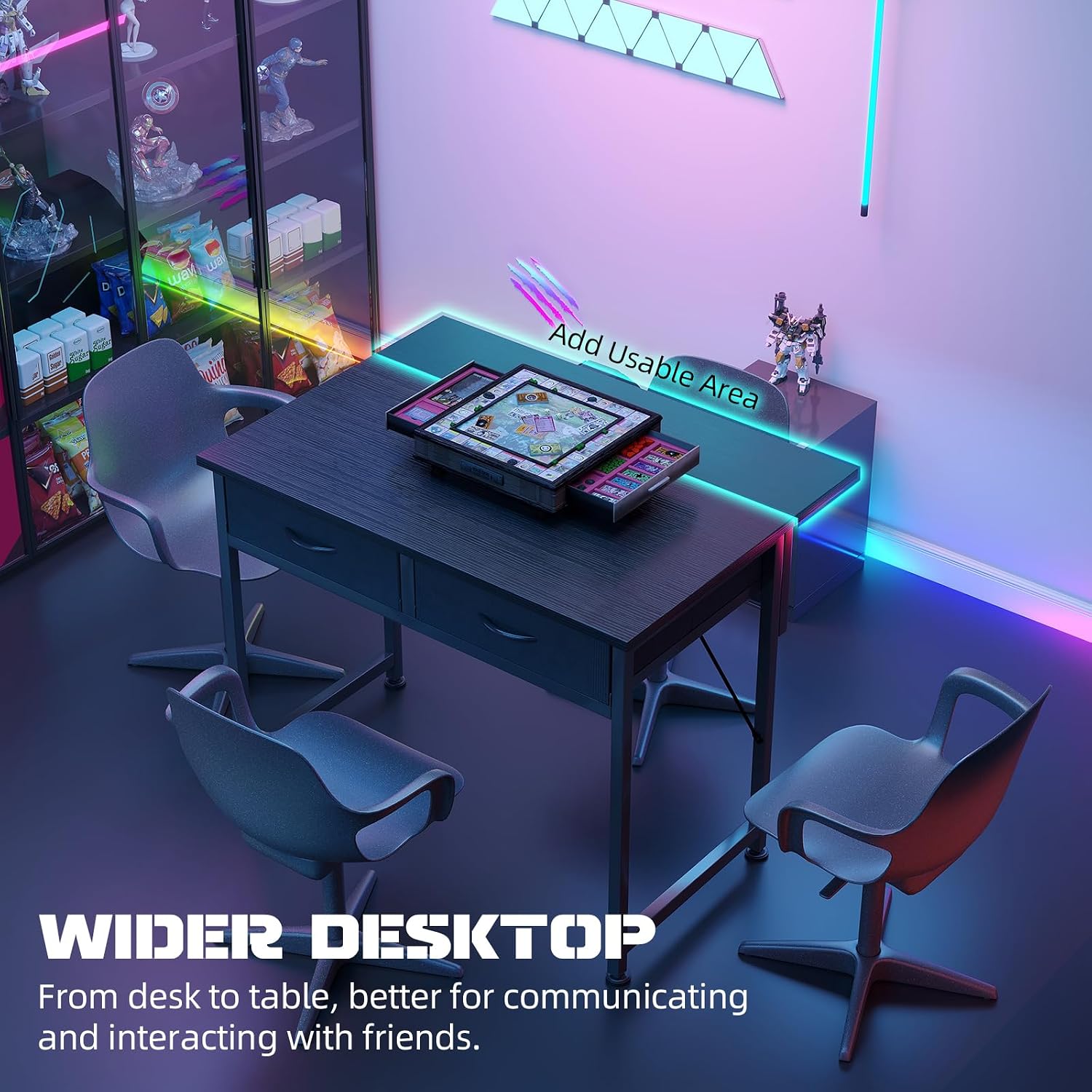 Detalle 1 de Flrrtenv 31-Inch Gaming Desk with Pegboard, Adjustable LED and 2 Drawers