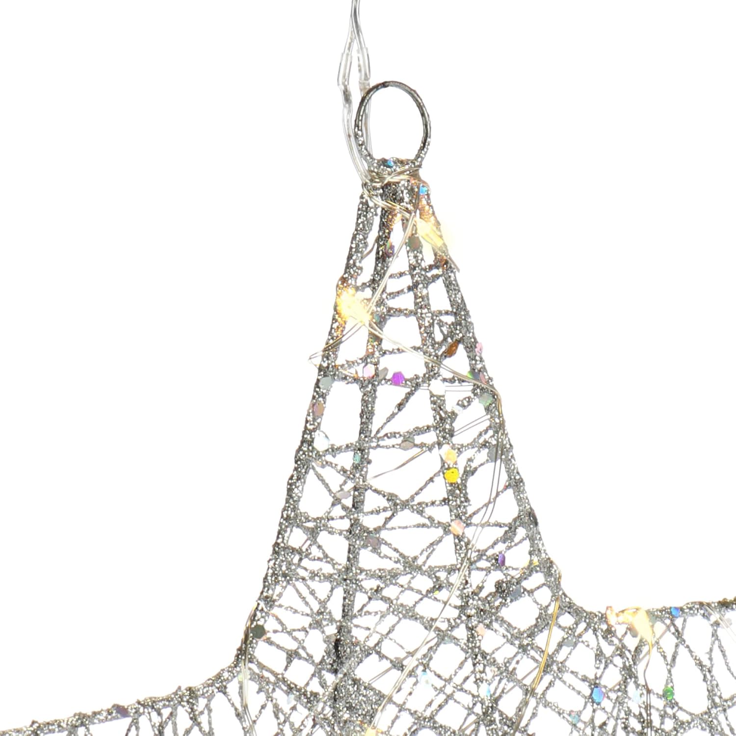 Detalle de COM-FOUR® déco LED étoile Noël – Étoile suspendue argentée à paillettes avec minuterie