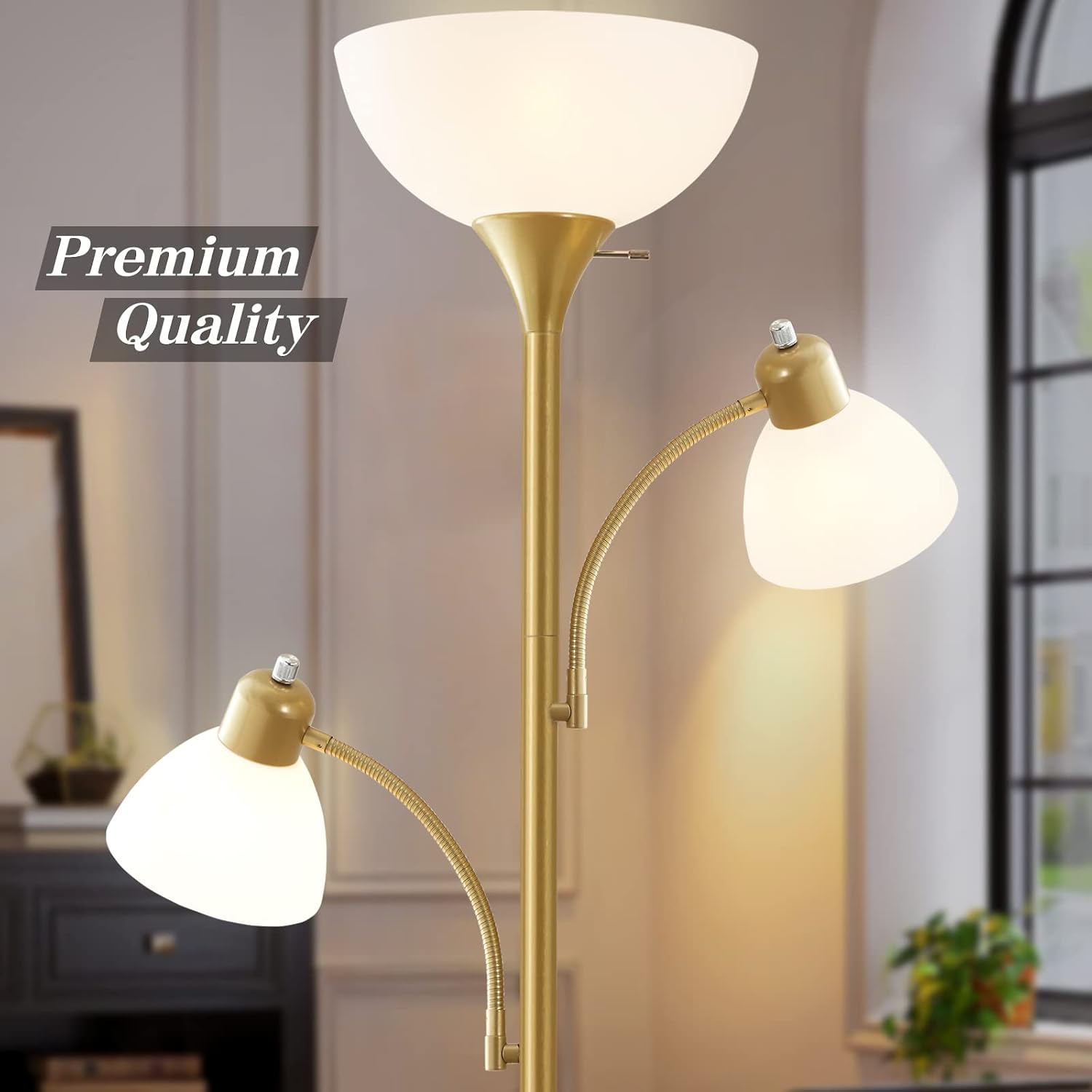 Detalle 2 de Luvkczc F00053 Torchiere Floor Lamp with Two Reading Lights, 3 LED Bulbs