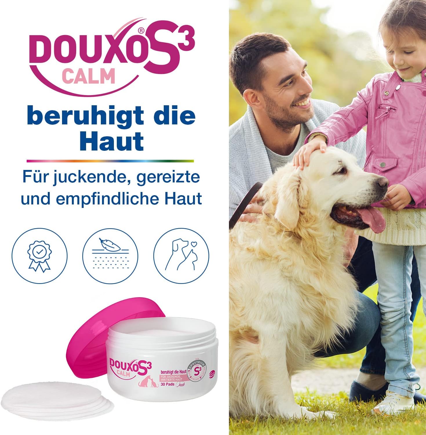 Detalle 2 de DOUXO S3 CALM Dischetti Pulizia Cani e Gatti – 30 pezzi, calmante per pelli sensibili