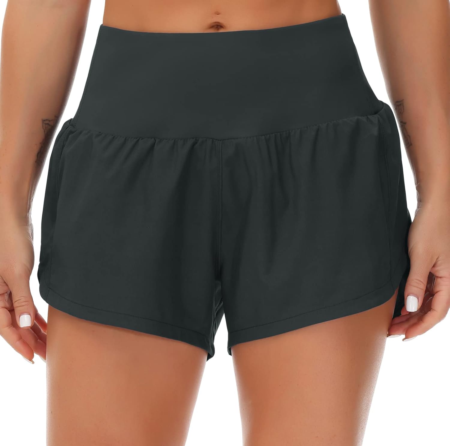 Detalle 2 de THE GYM PEOPLE Women's High Waisted Running Shorts with Mesh Liner and Pockets