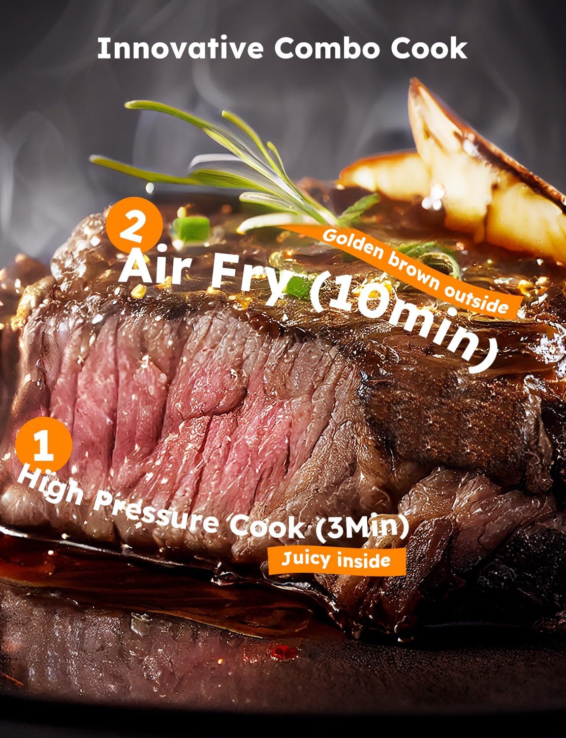 Detalle 2 de Nuwave Duet Air Fryer, Electric Pressure Cooker & Grill Combo (540 1 Multicooker, 3 Removable Lids, 18/10 SS Pot)