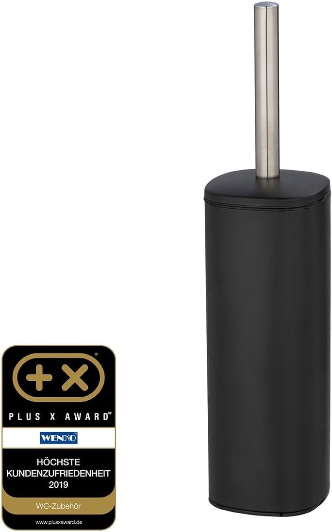Detalle 2 de WENKO Piantana set WC Alassio: portascopino chiuso in acciaio inox satinato, nero opaco