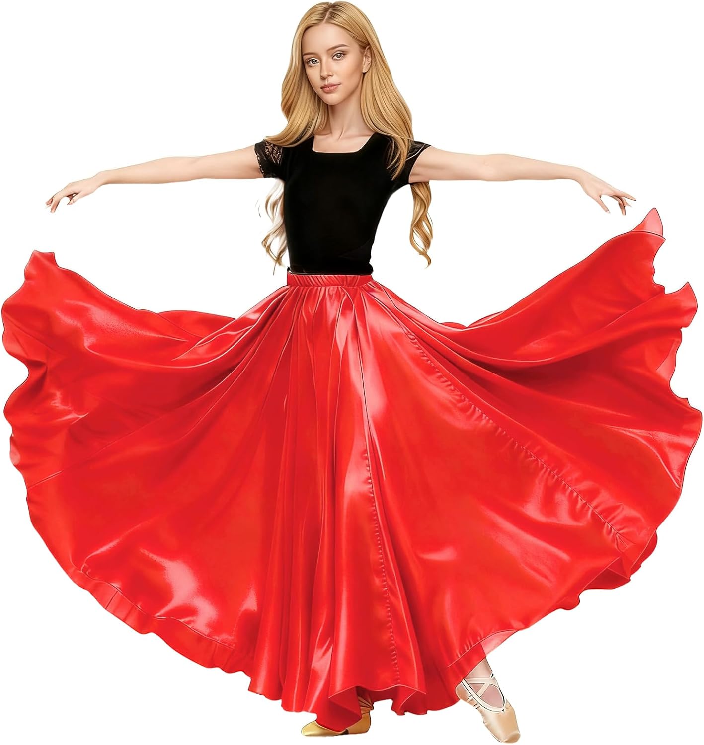 Thumbnail 6 de Baisdan Jupe Danse Orientale Femme en Satin — Jupe Longue Cercle Complet pour Danse Orientale, Flamenco et Cosplay