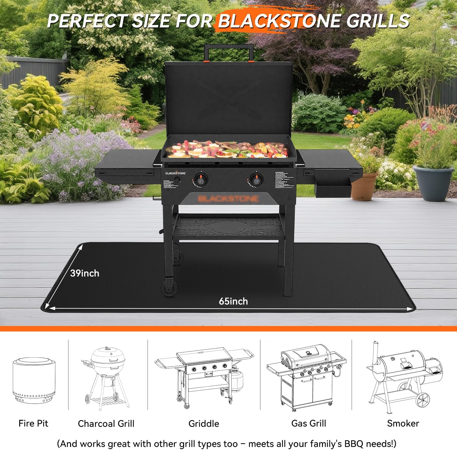Detalle de rumlick 65 x 39-Inch Fiberglass Under-Grill Mat, Double-Sided and Waterproof