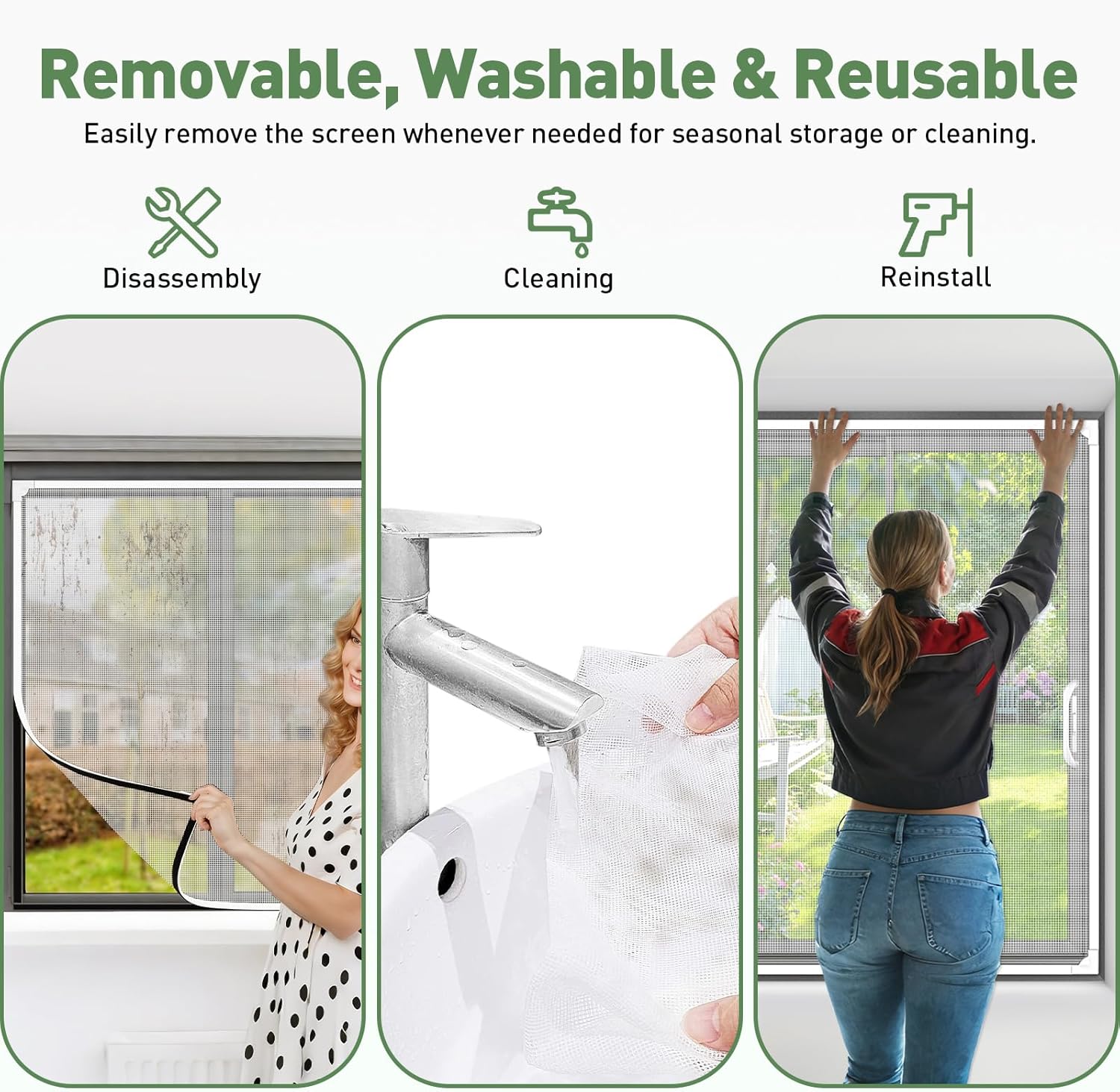 Thumbnail 5 de OWYR Magnetic Fly Screens for Windows (Fit Max 151x180cm) – Adjustable DIY Magnetic Strip Insect Net, White Frame