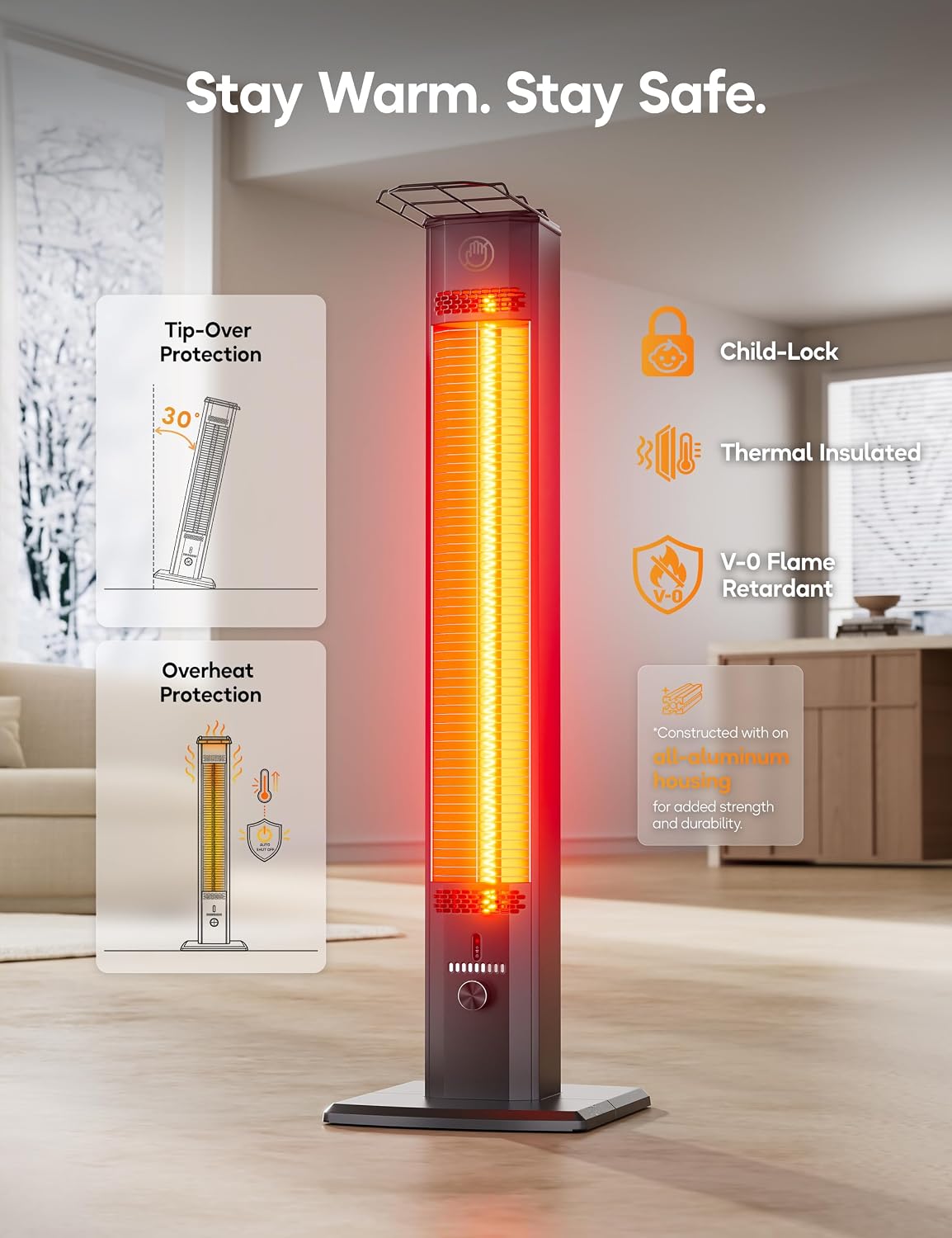 Detalle de AEROZY Solara SH04UH Infrared Patio Heater, 1,500W, 60° Oscillation