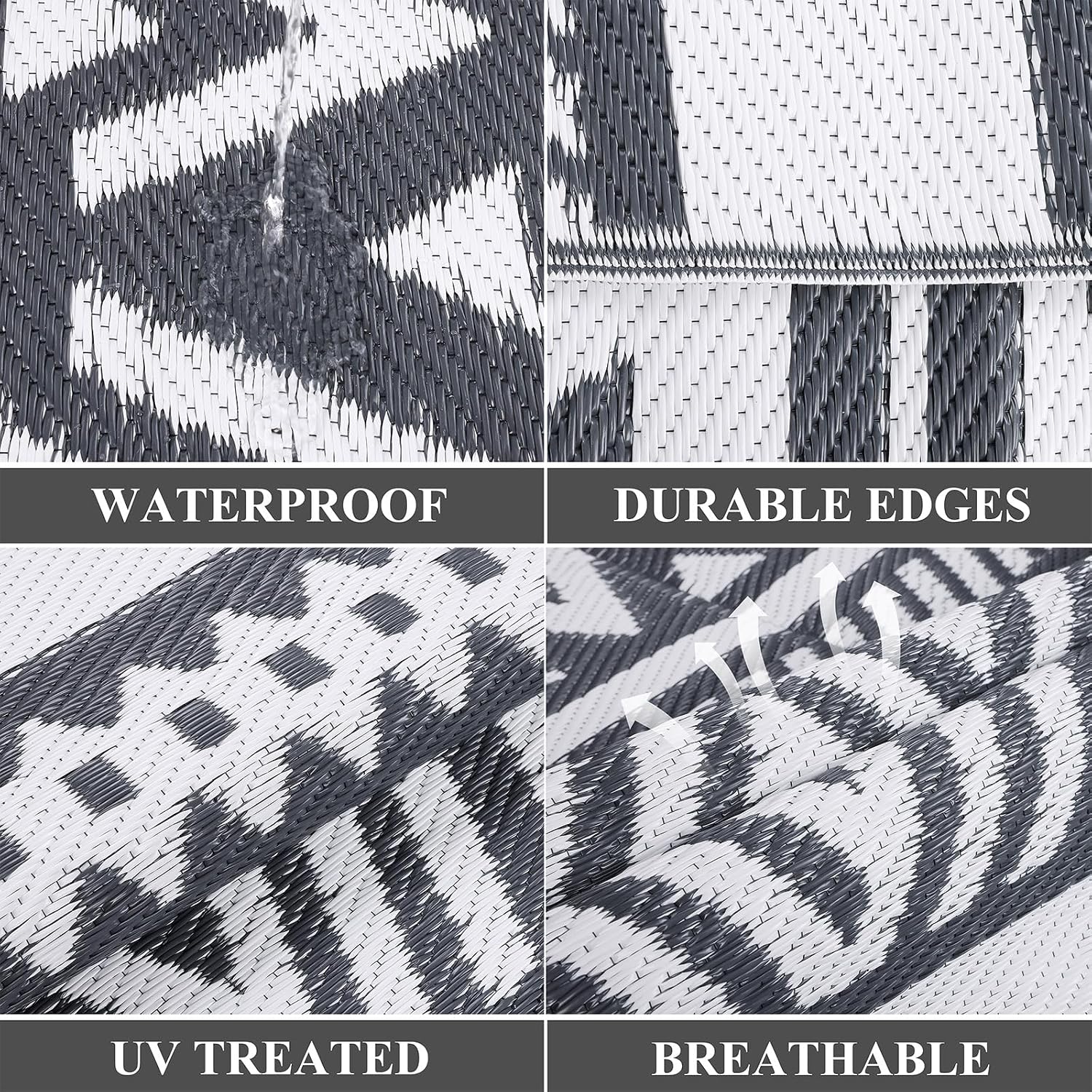 Detalle de Enyhom Indoor Outdoor Rug Reversible (Grey, 180 x 270 cm) – Durable, UV‑Safe Polypropylene Patio Mat