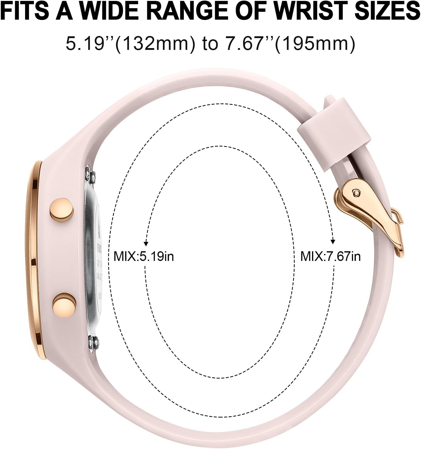 Detalle 2 de LN LENQIN Damen Digitaluhr mit Stoppuhr, Kalender und Silikonarmband