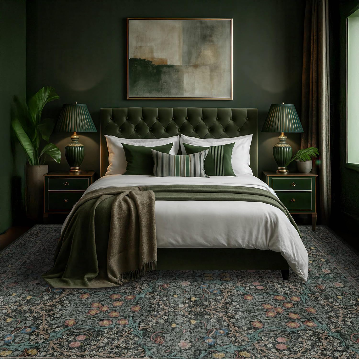 Thumbnail 2 de 9x12 Dark Green Washable Rug