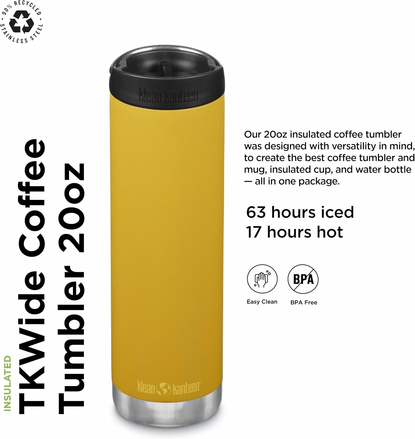 Detalle 2 de Klean Kanteen TKWide 20oz (w/ Café Cap) - Marigold, butelka termiczna