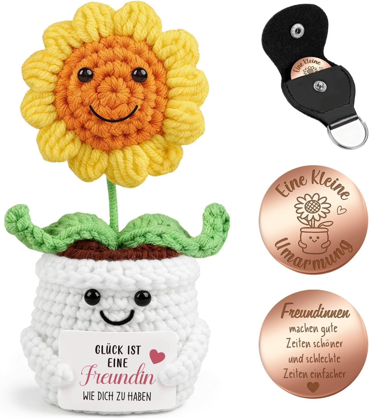 Detalle de Giftota Abschiedsgeschenk für Kollegin: Pocket Hug Vergissmeinnicht mit Glücksmünze & Lederetui