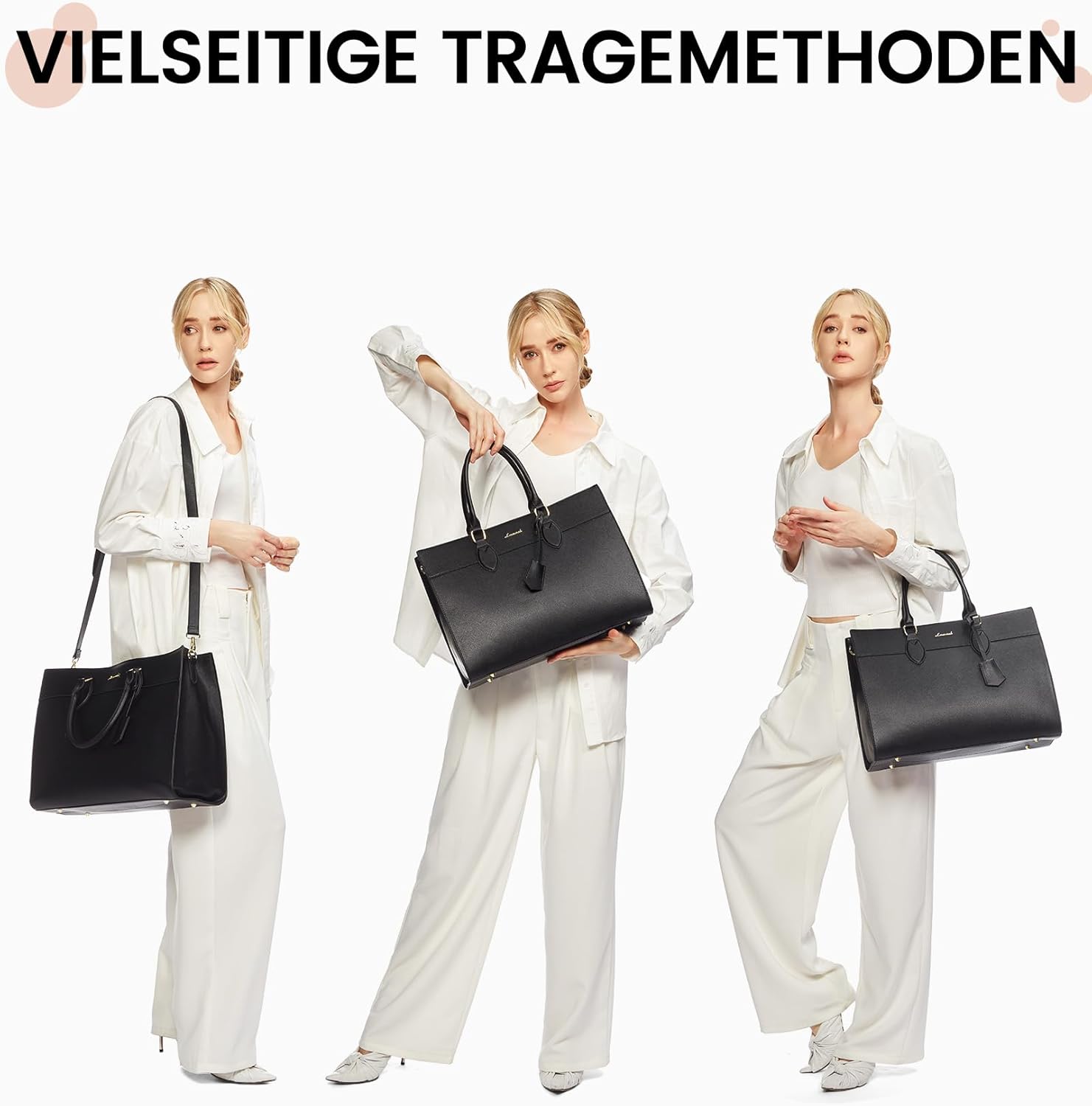 Thumbnail 1 de LOVEVOOK Laptoptasche Damen für 15,6 Zoll – große Arbeits-/Business-Umhängetasche mit Schutzfach, wasserdicht, Schwarz