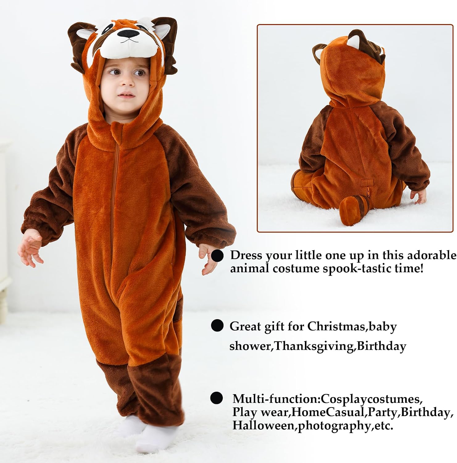 Thumbnail 5 de TONWHAR Baby Raccoon Romper, Polyester Flannel Halloween Costume and Playwear, 0-5T