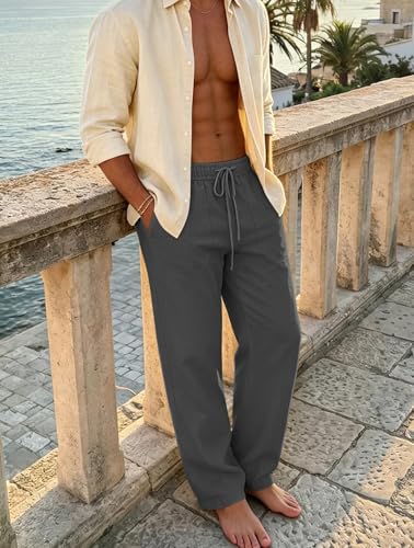 Detalle de Puimentiua Leinenhose Herren – Loose Fit, Dunkelgrau, Größe L