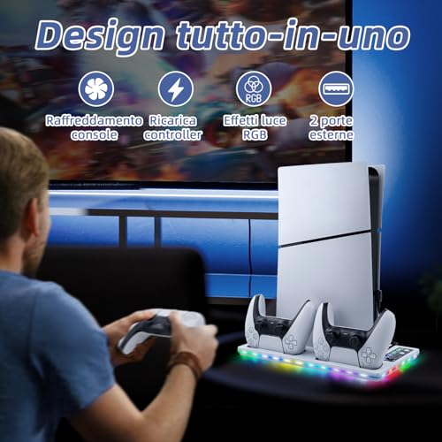 Detalle de Wigearss Supporto Verticale Raffreddamento PS5/PS5 Slim/PS5 Pro con Doppio Caricatore Controller