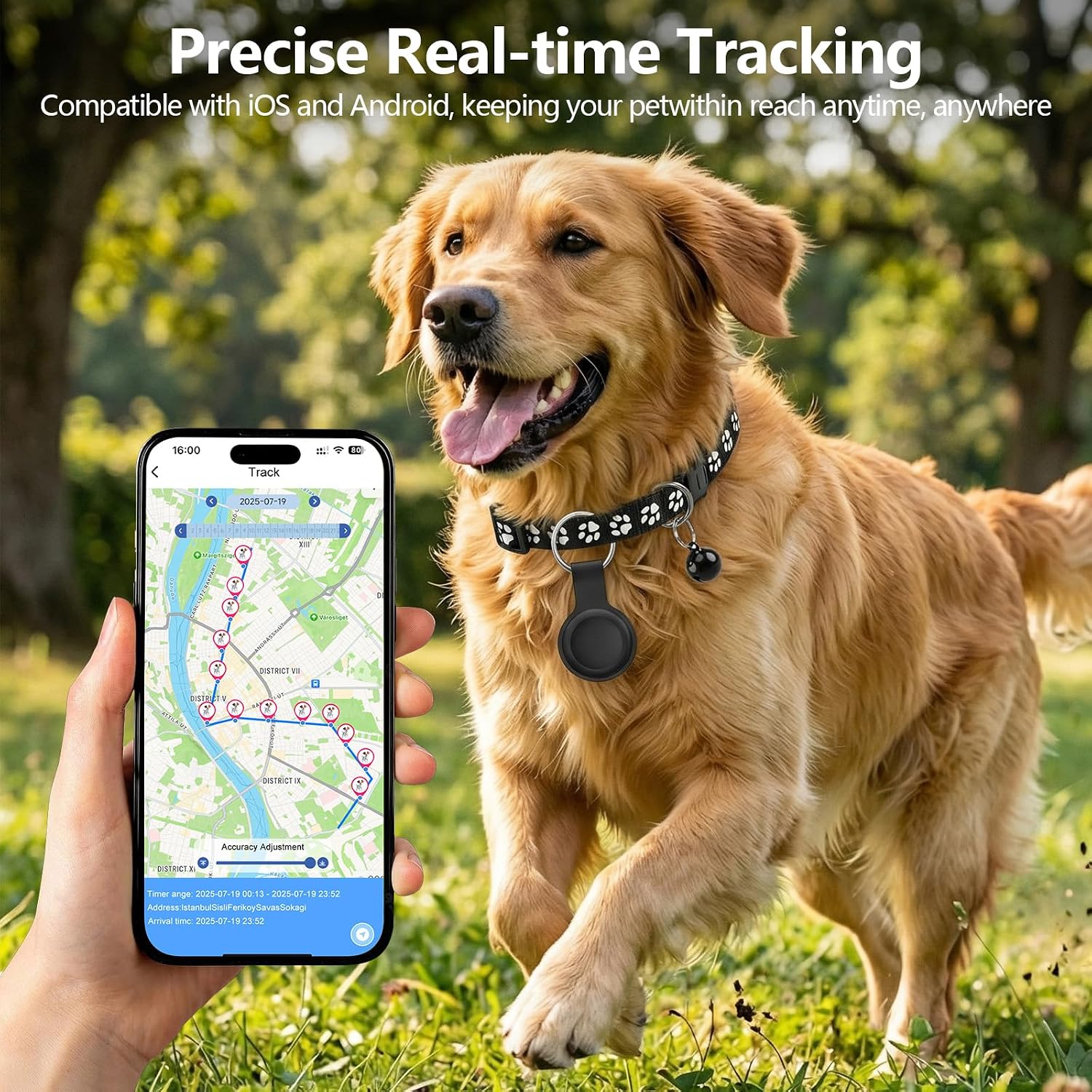 Detalle de Cat GPS Tracker with Collar: Real-time Location, No Monthly Fees, IPX6 Waterproof