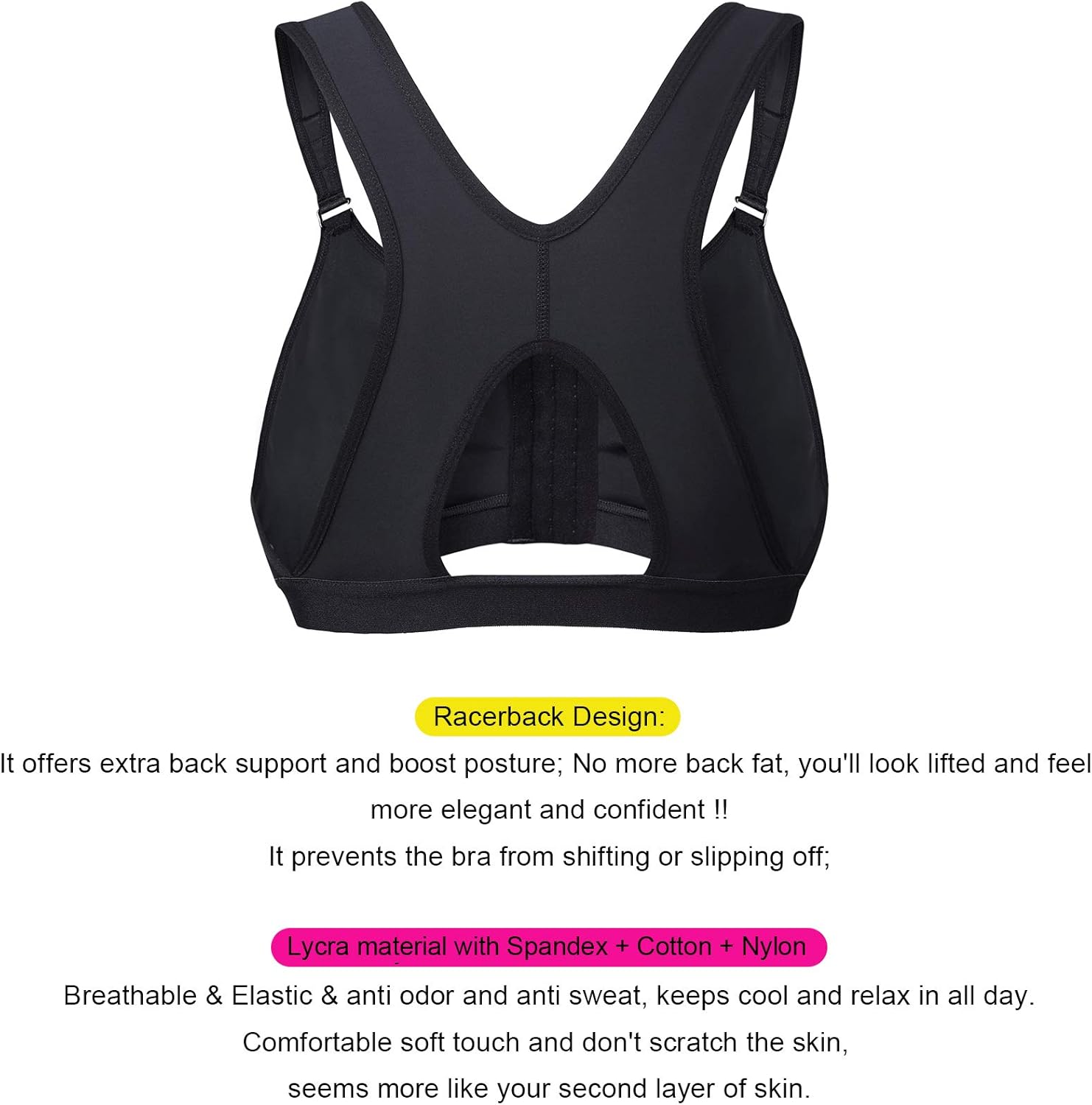 Detalle de YIANNA Women Post Surgery Front Fastening Sports Bra with Wide Back Support