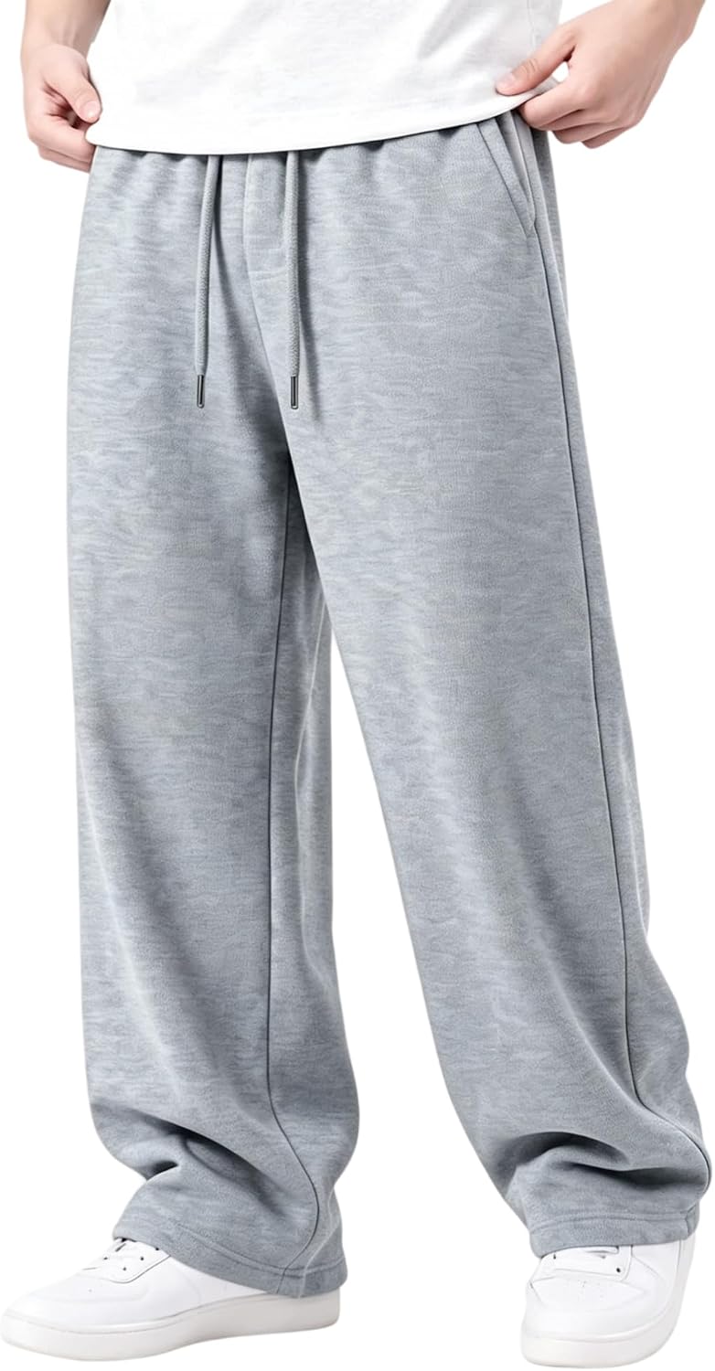 Detalle 2 de LuminBlaze Men’s Baggy Sweatpants, Cotton Wide-Leg Joggers with Deep Pockets