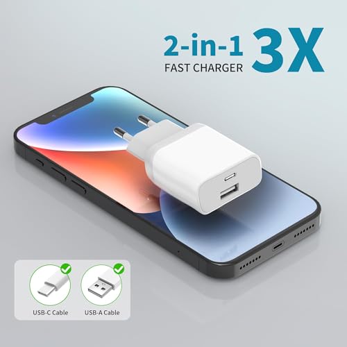 Detalle 2 de Wufuera 2Pcs Caricatore USB C 20W: Alimentatore da muro con doppia porta USB-A+C