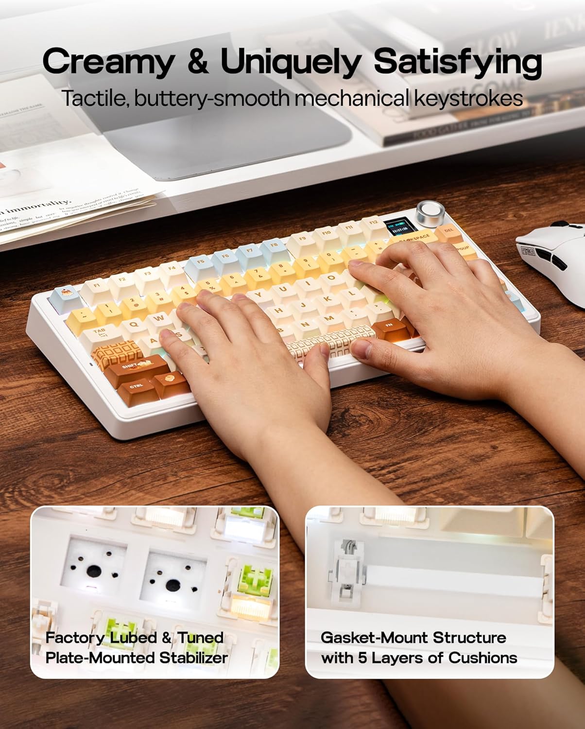Detalle de EPOMAKER X Aula F75 Max : clavier mécanique sans fil 75% QWERTY avec écran TFT et RVB, switches Caramel/Reaper
