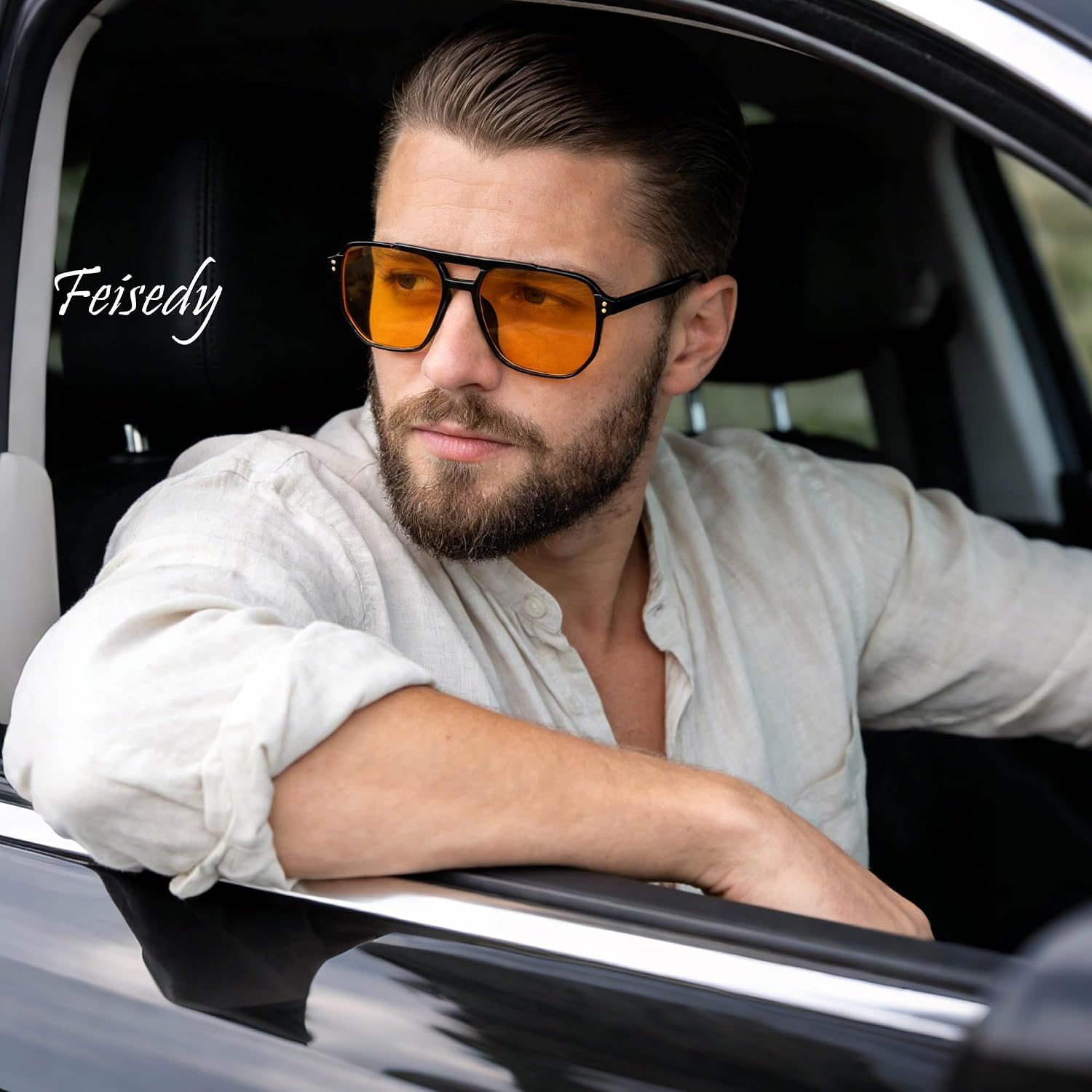 Detalle de FEISEDY Retro Square Sonnenbrille – Vintage 70er Stil, Doppelbrücke, UV400, unisex B2835