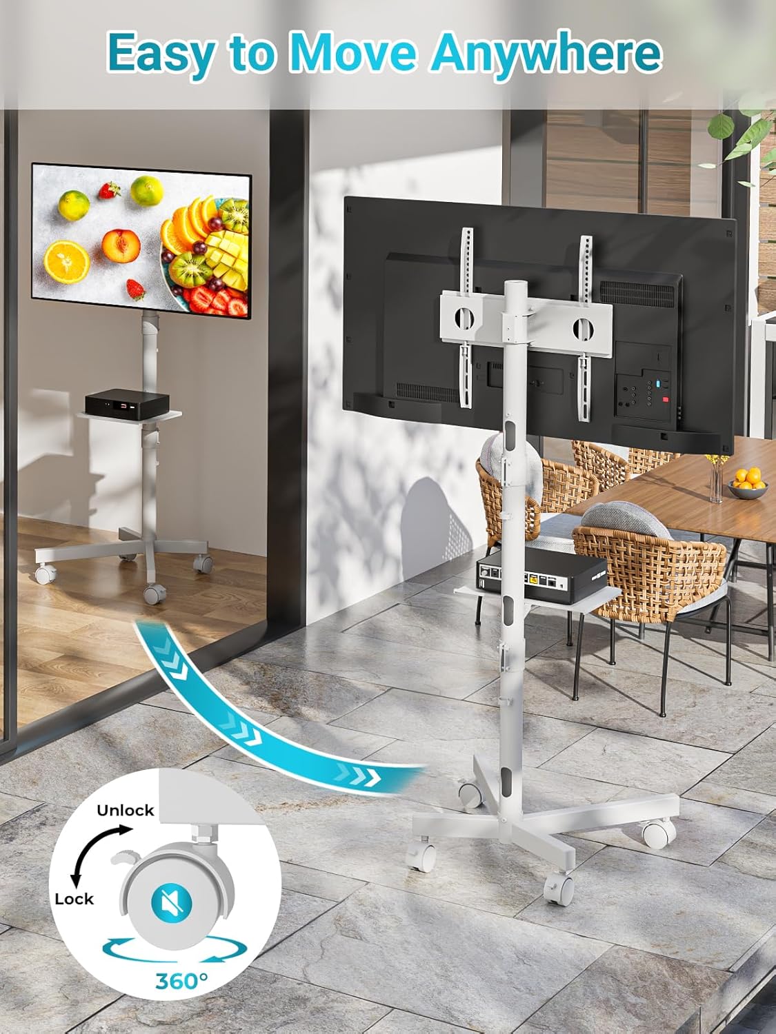 Thumbnail 4 de BONTEC Mobile TV Stand on Wheels: 23–60 Inch, Free Standing, White
