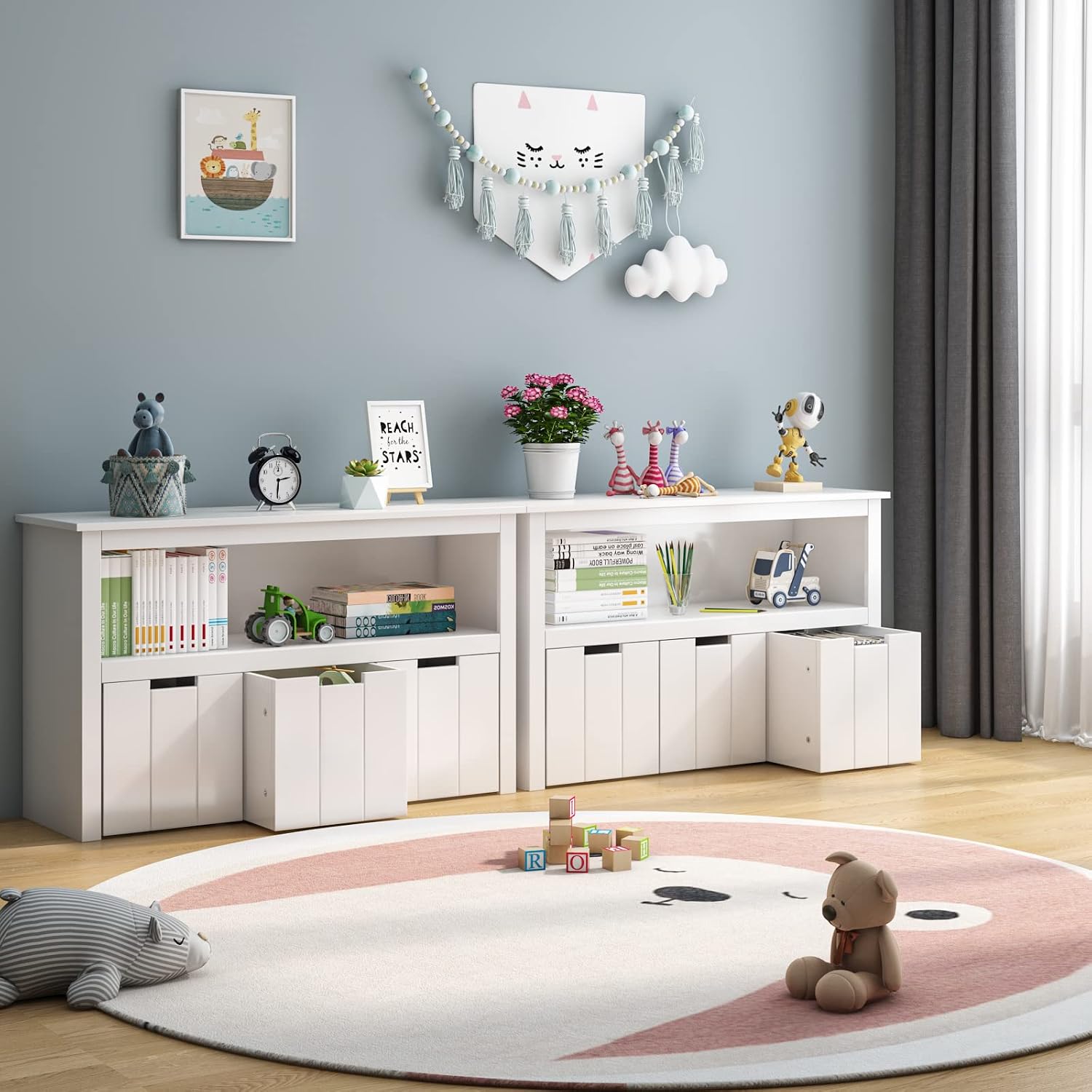 Detalle de FOREHILL M287288 Toy Storage Unit, 3 Wheeled Drawers, White, 102 cm