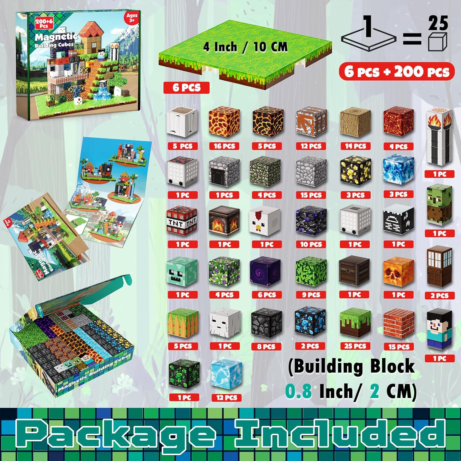 Detalle de 200-Piece Magnetic Building Blocks with 6 Base Plates – STEM Construction Toy for Kids Aged 3-8
