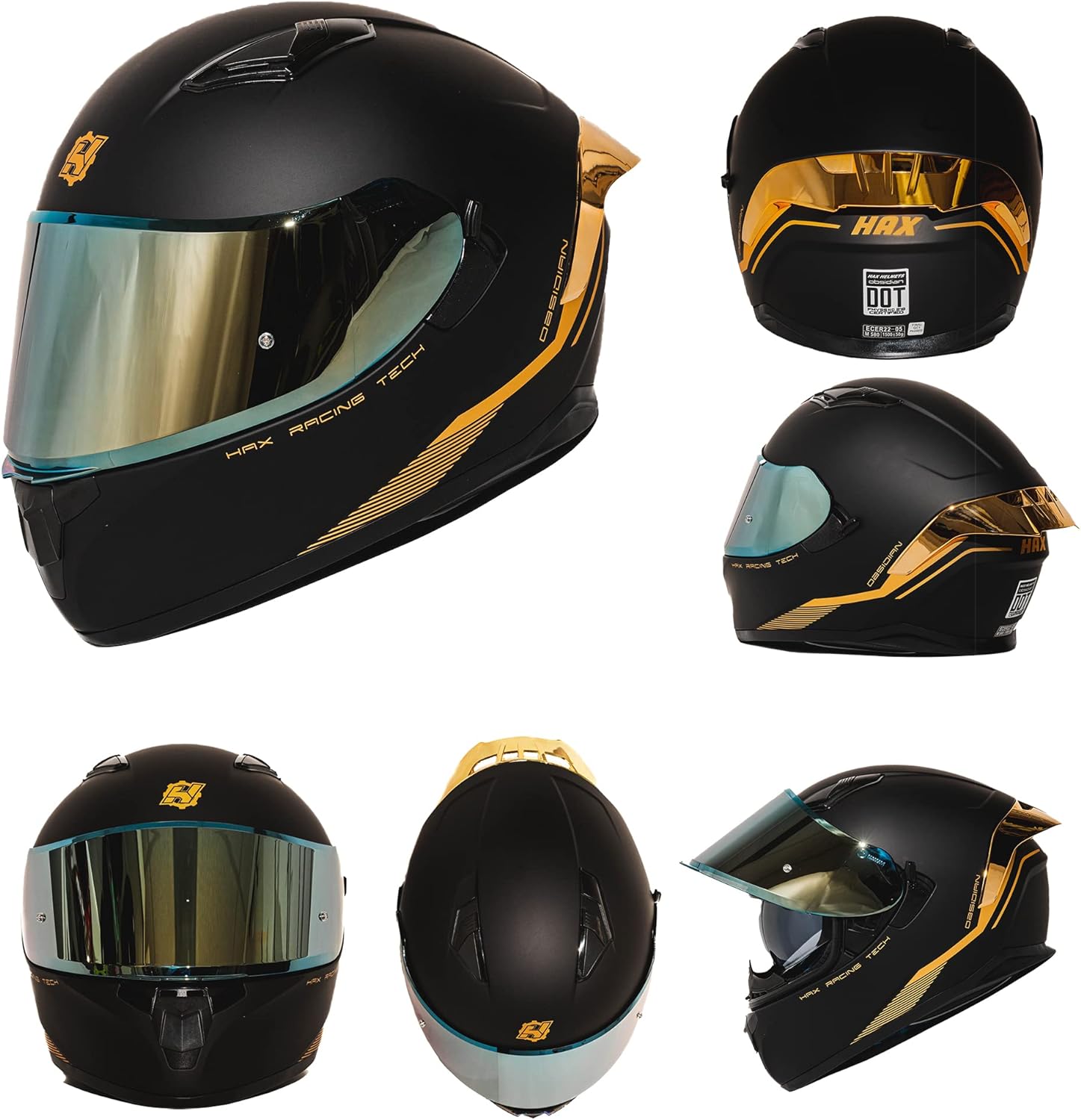 Thumbnail 2 de HAX Obsidian Full Face Dual Visor Motorcycle Helmet