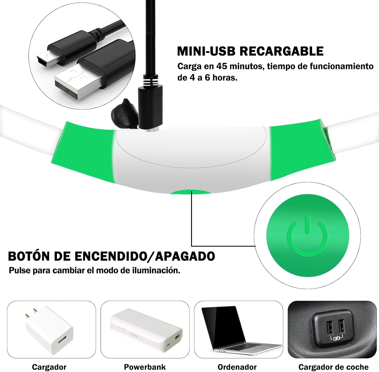 Detalle de Nephafy Collar Luminoso Perro Recargable 3 Modos 🐾
