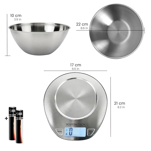 Thumbnail 6 de Boston Tech Bilancia Cucina Digitale con Ciotola Rimovibile in Acciaio Inox, 5 kg/1 g