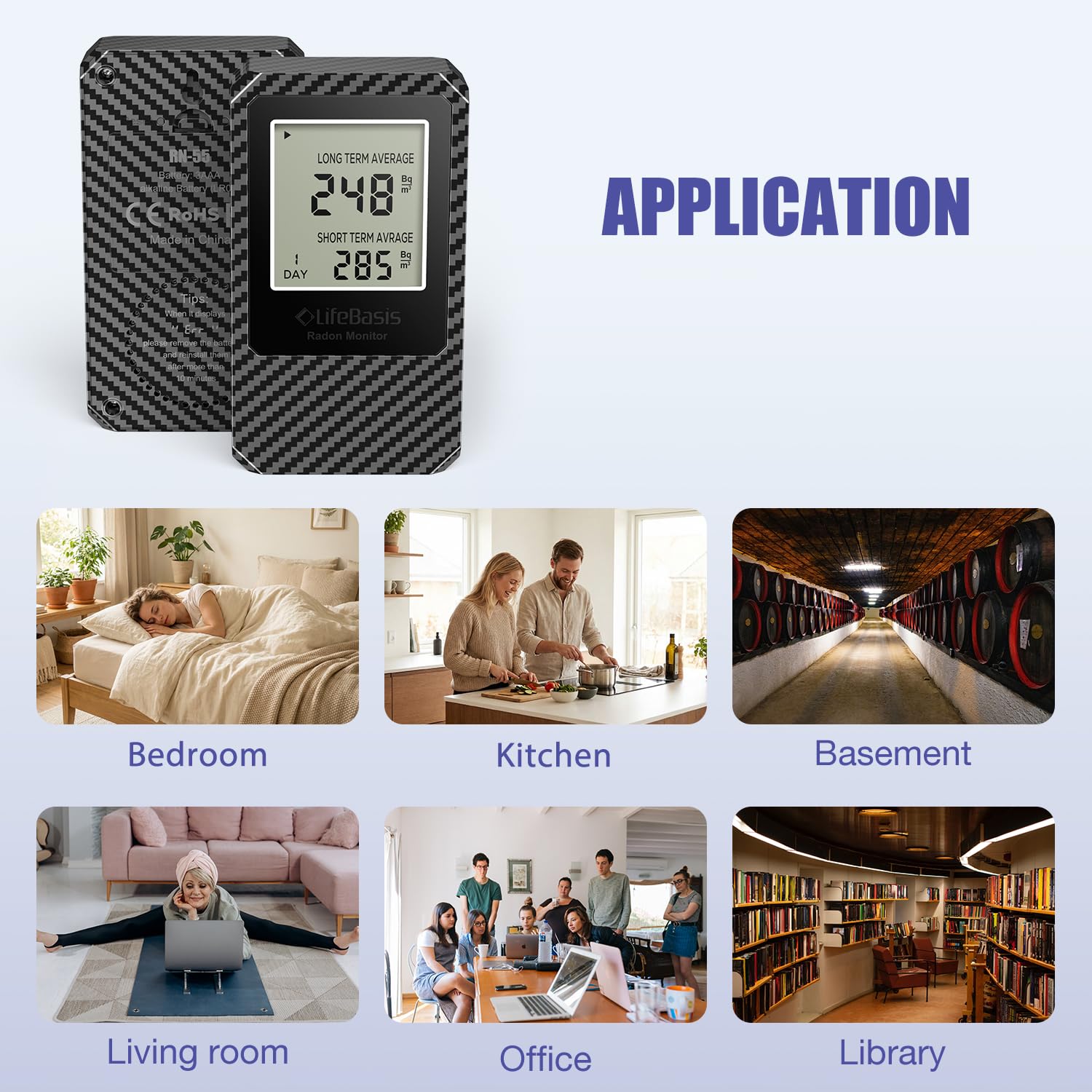 Thumbnail 6 de LifeBasis Portable Radon Detector with Large Display and Bq/m³ Readings