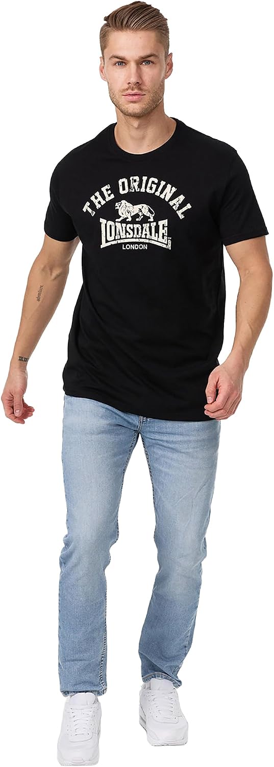 Detalle de Lonsdale Slim Fit Original långärmad T-shirt med flocktryck på bröstet