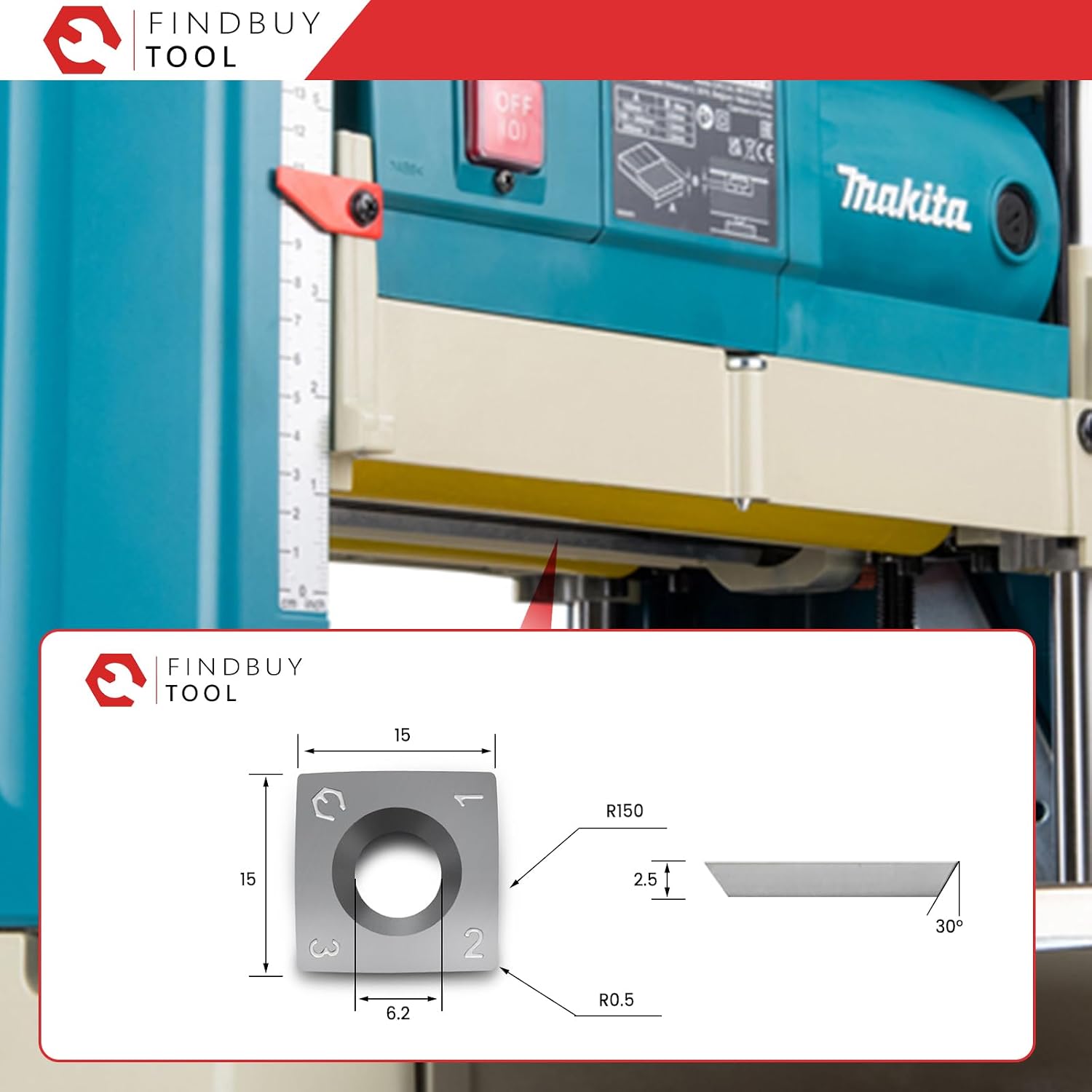 Thumbnail 2 de FindBuyTool Helical Cutterhead for Makita 2012NB Thickness Planer (12-Inch, 4-Row Spiral with 54 Carbide Inserts)