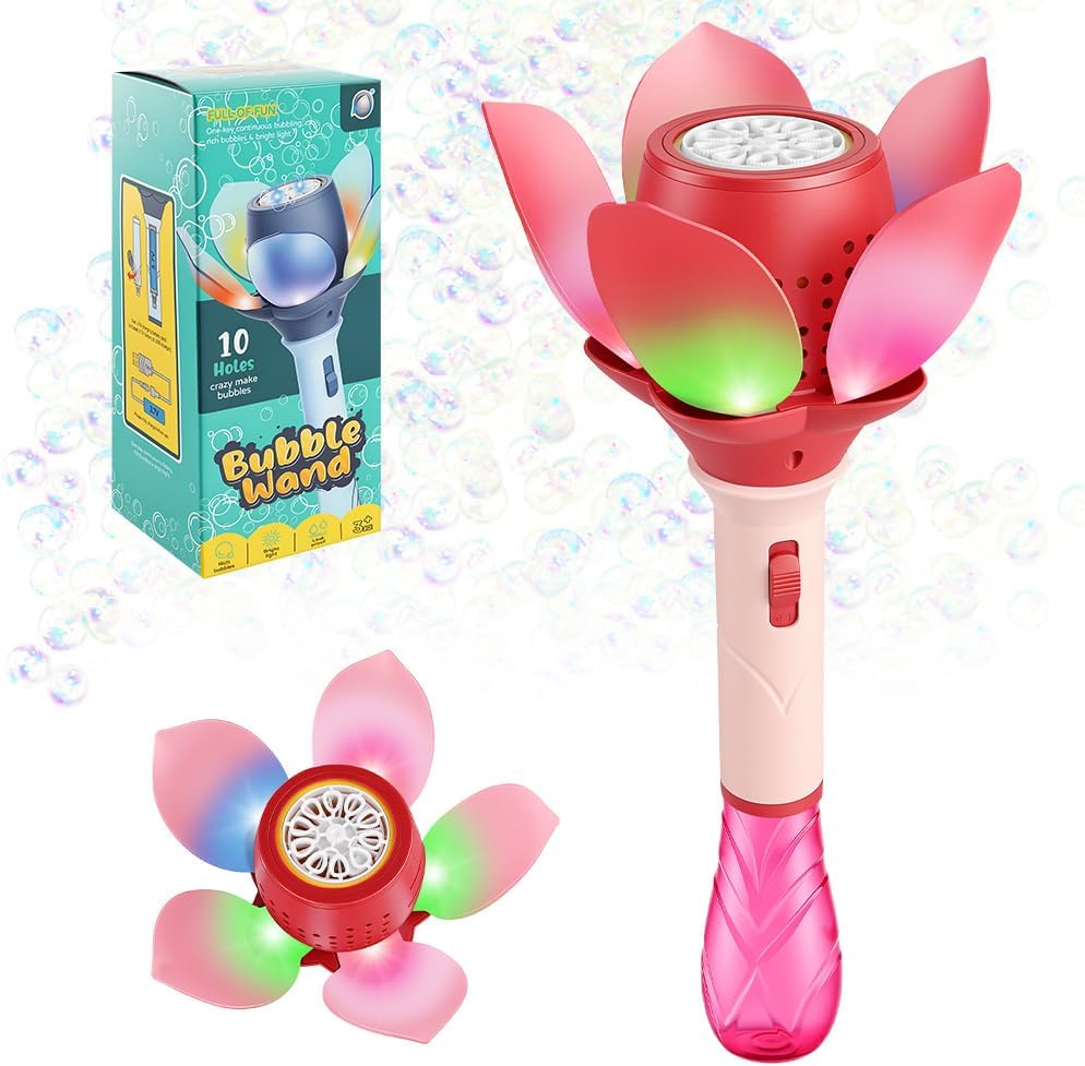 Detalle de AUAUY Lotus-bloem bellenblaasmachine met led, 10 openingen en 120 ml oplossing