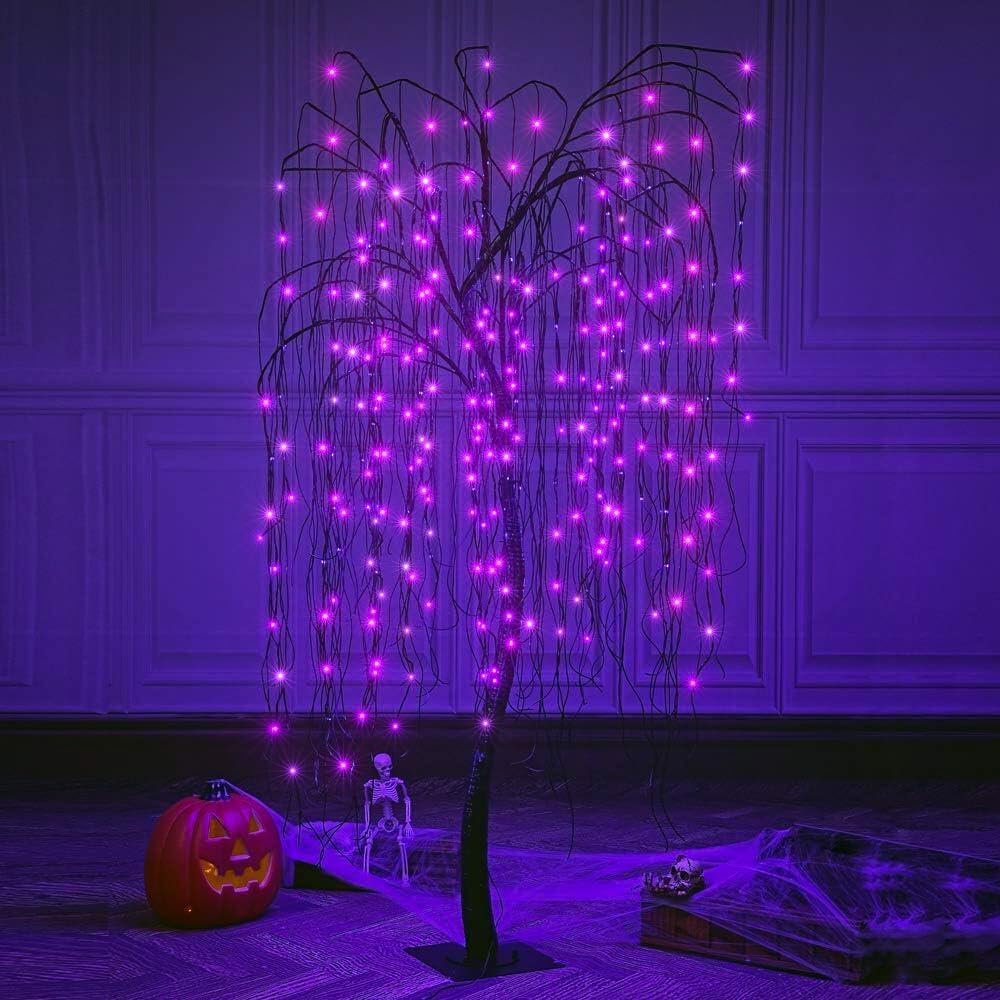 Detalle de LIGHTSHARE 7-Foot Halloween Willow Tree with 256 Purple LEDs, Timer and Stakes