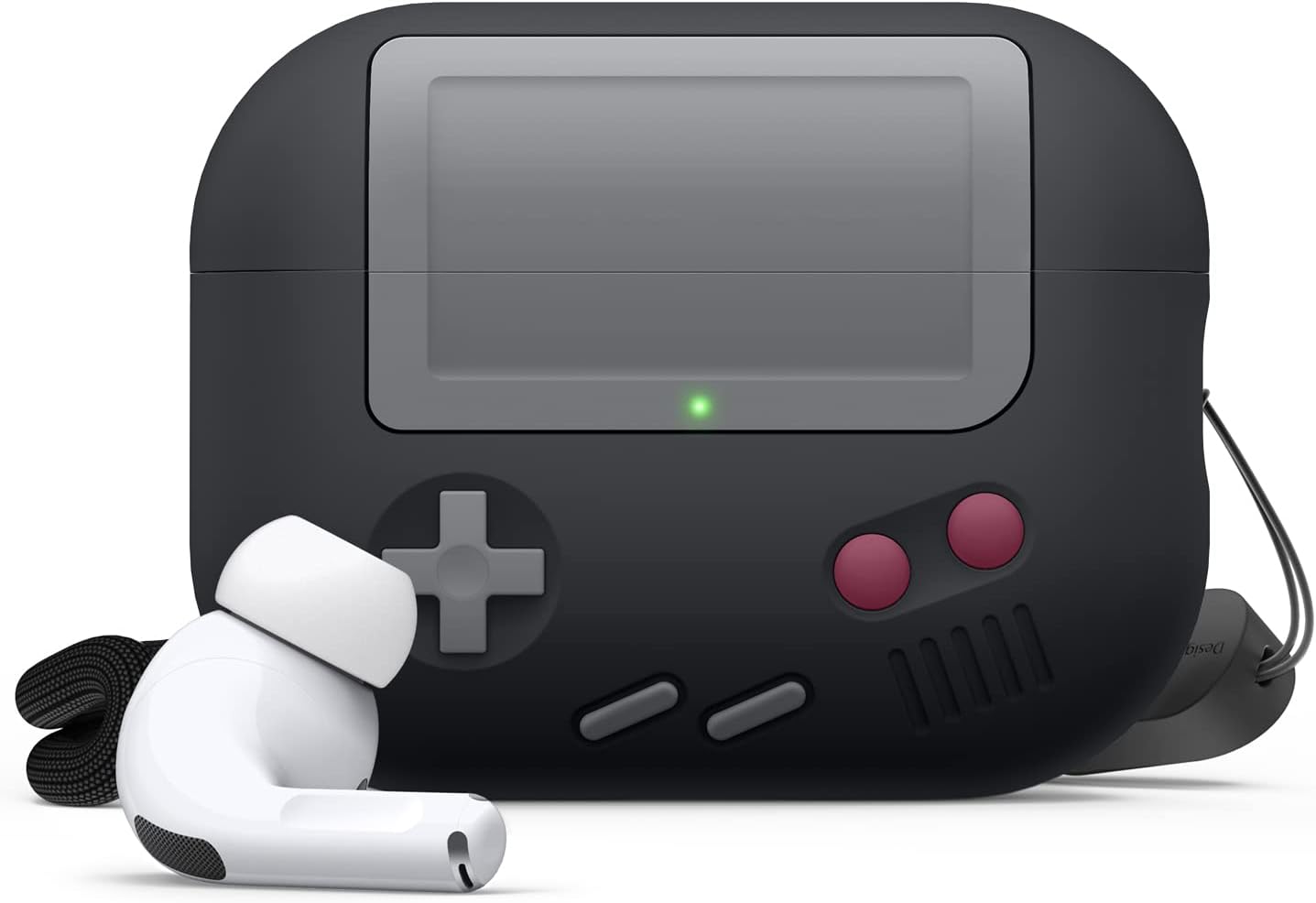 Detalle de Coque elago AW5 pour AirPods Pro (2e génération) – Étui en silicone avec lanière, design console rétro (Noir)