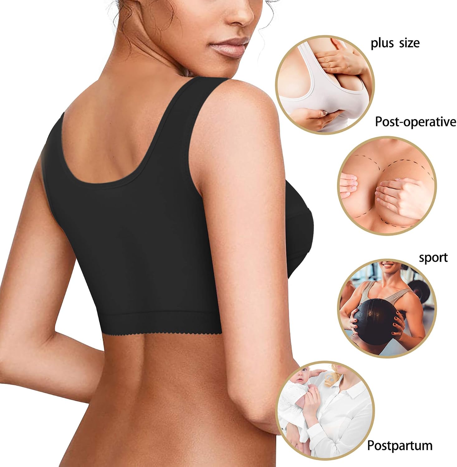 Detalle 2 de Bafully Women Post Surgery Front Closure Sports Bra with Breast Support Wirefree Racerback