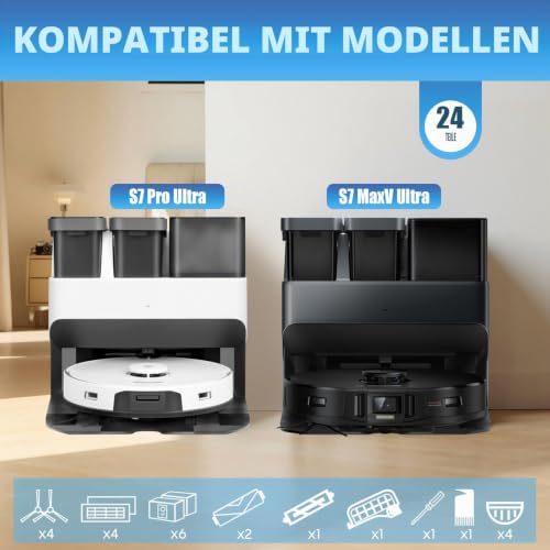 Detalle 2 de Furnetra Zubehörset für Roborock S7 MaxV Ultra / S7 Pro Ultra – Komplettpaket mit 2 Hauptbürsten, 4 Filtern und mehr