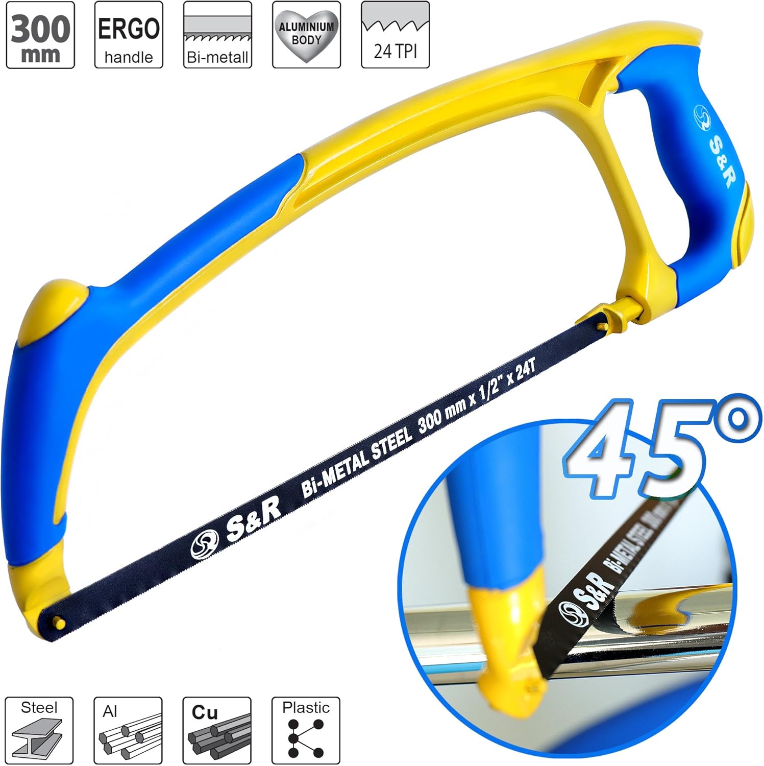 Thumbnail 1 de S&R Seghetto ad Arco Professionale per Metallo 300mm – lama bi-metalllica, impugnatura ergonomica