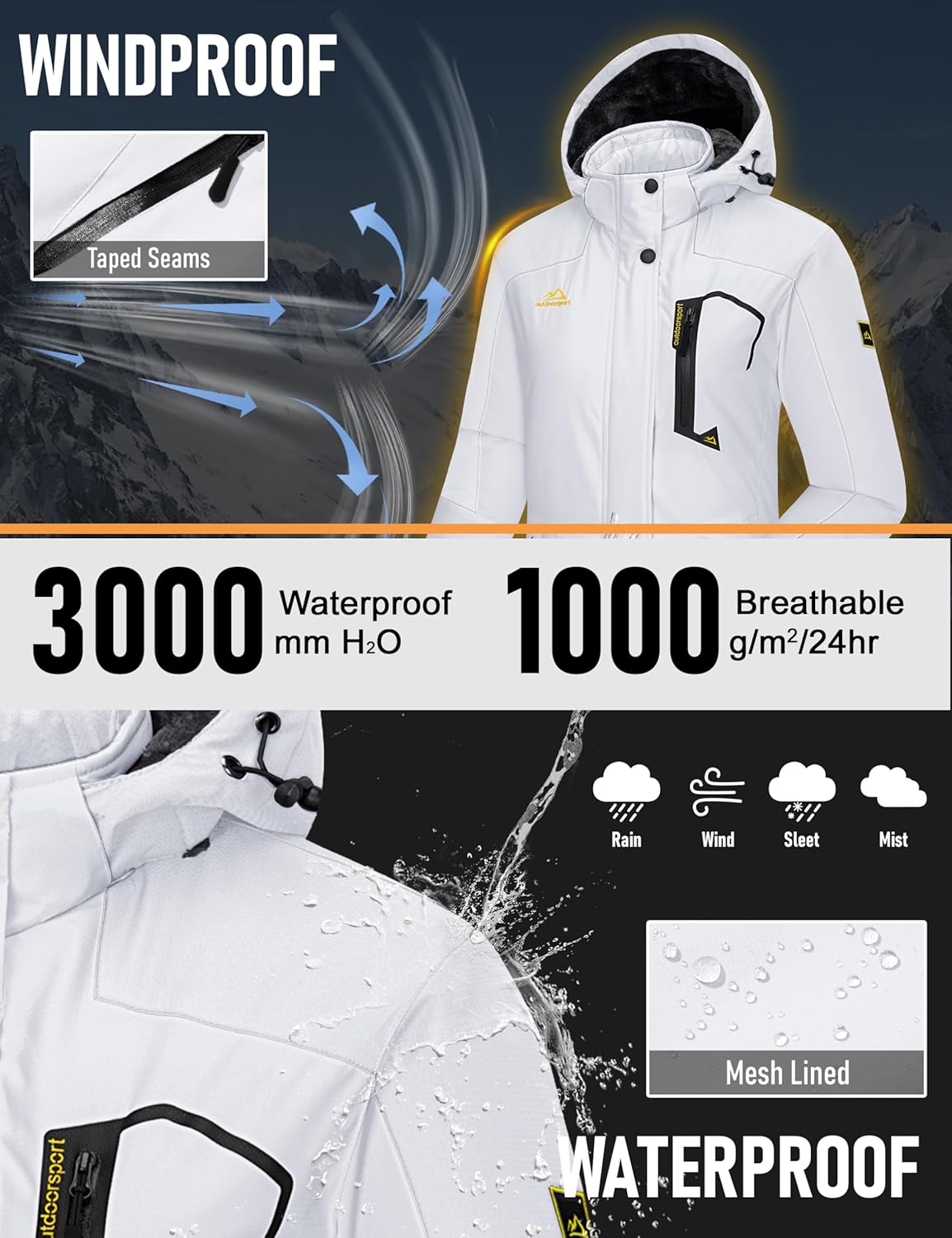Thumbnail 2 de MAGCOMSEN Womens Ski Jacket 3000mm Waterproof