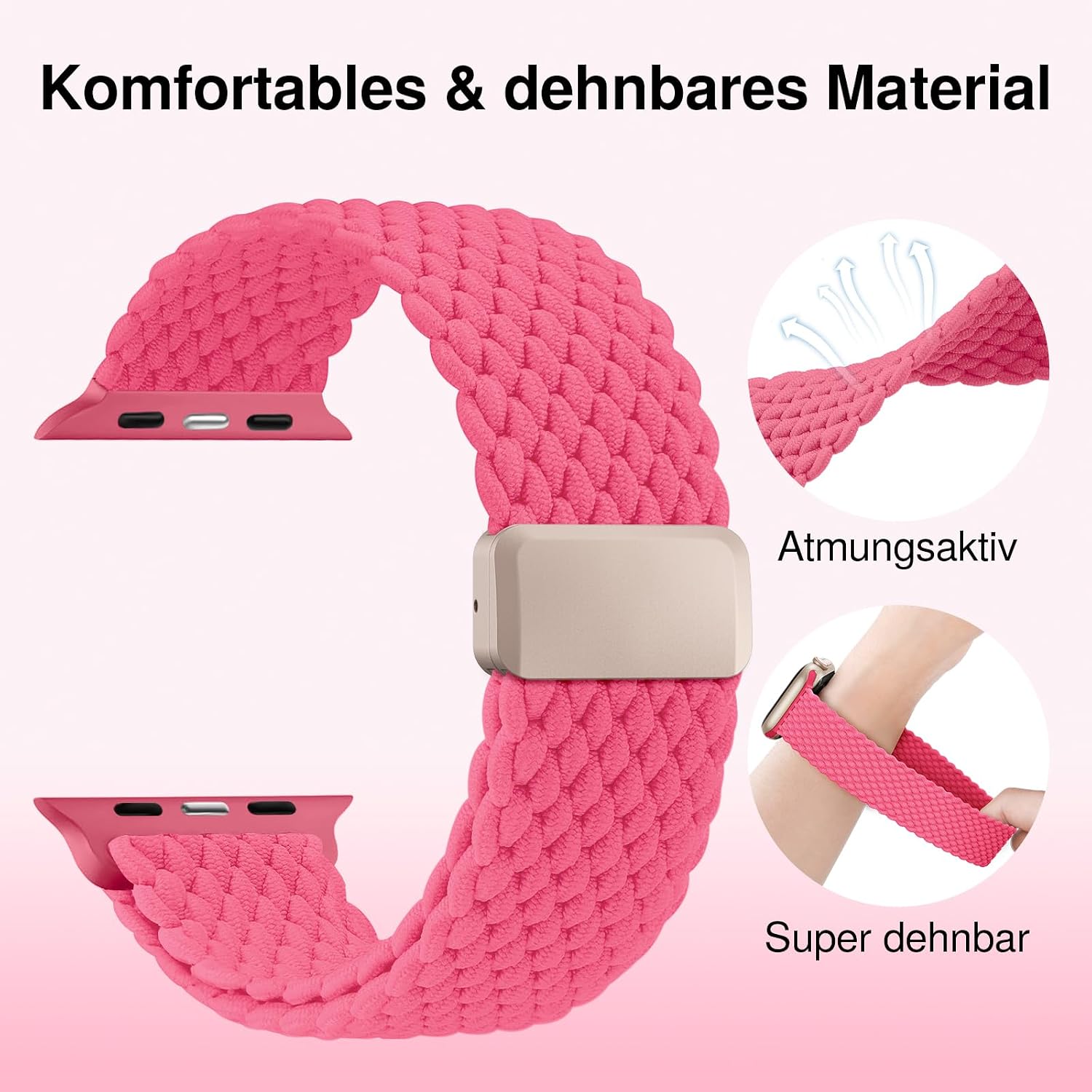 Detalle 2 de Yoohoo Braided Nylon Elastic Magnetic Snap Strap for Apple Watch (38–49mm)