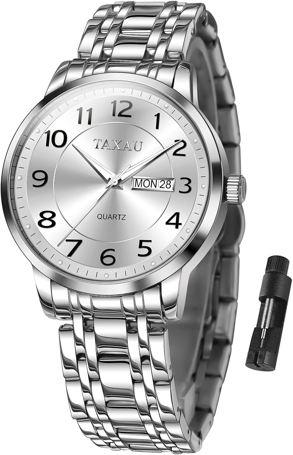 Thumbnail 6 de Taxau Edelstahl Herrenarmbanduhr mit wasserdichtem Design (30 m), Quarzwerk und Multifunktions-Zifferblatt