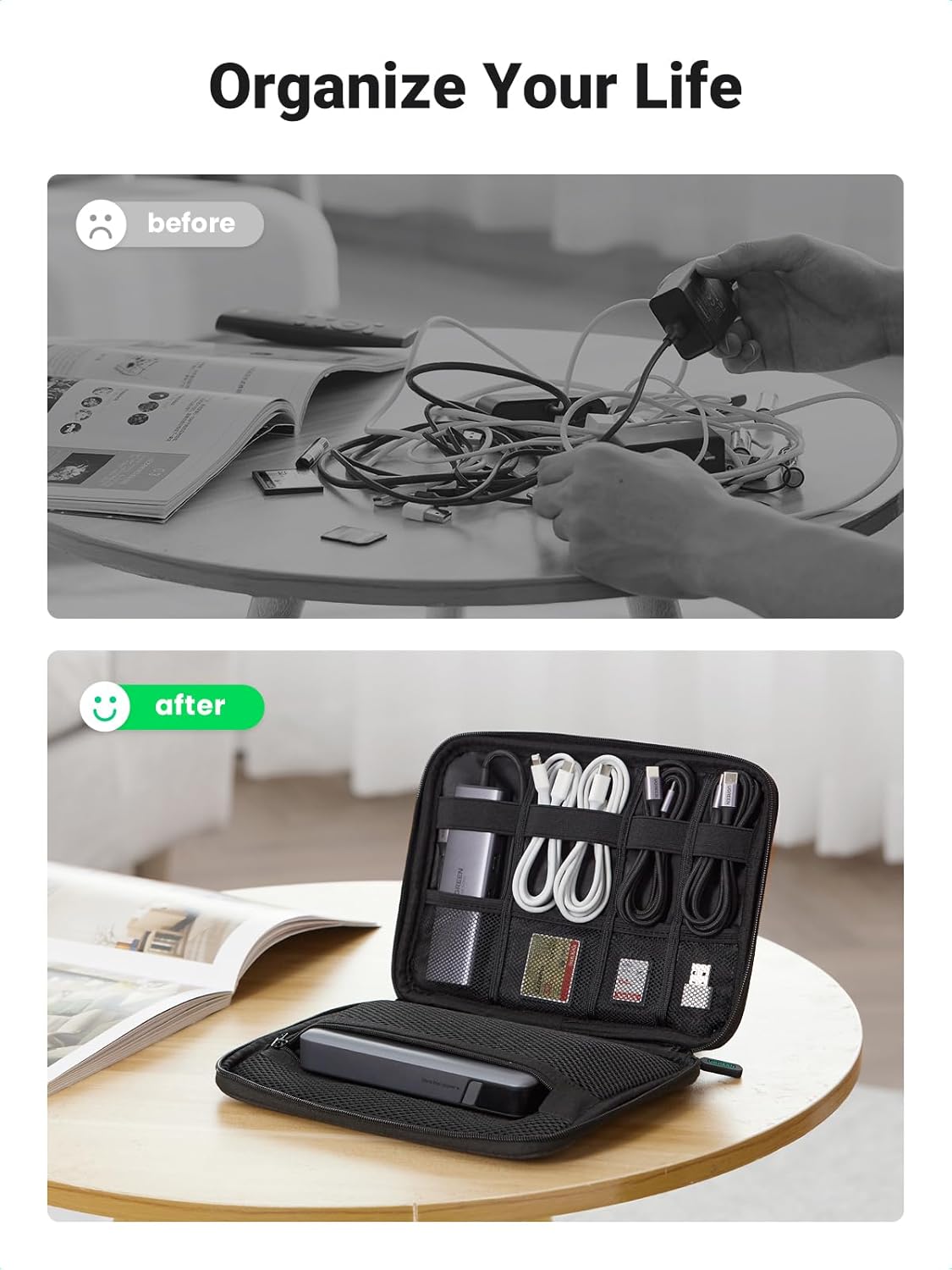 Detalle de UGREEN Organizer Cavi Singolo Strato: Borsa da Viaggio per Cavi e Accessori, 7,9" Tablet e-Altre Necessità