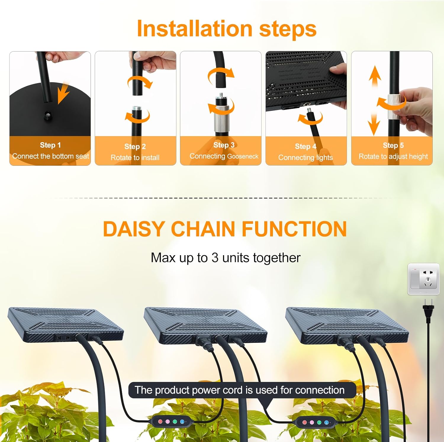 Detalle 2 de FECiDA Zinqolay 76-Inch Floor Grow Light with Adjustable Height and Timer