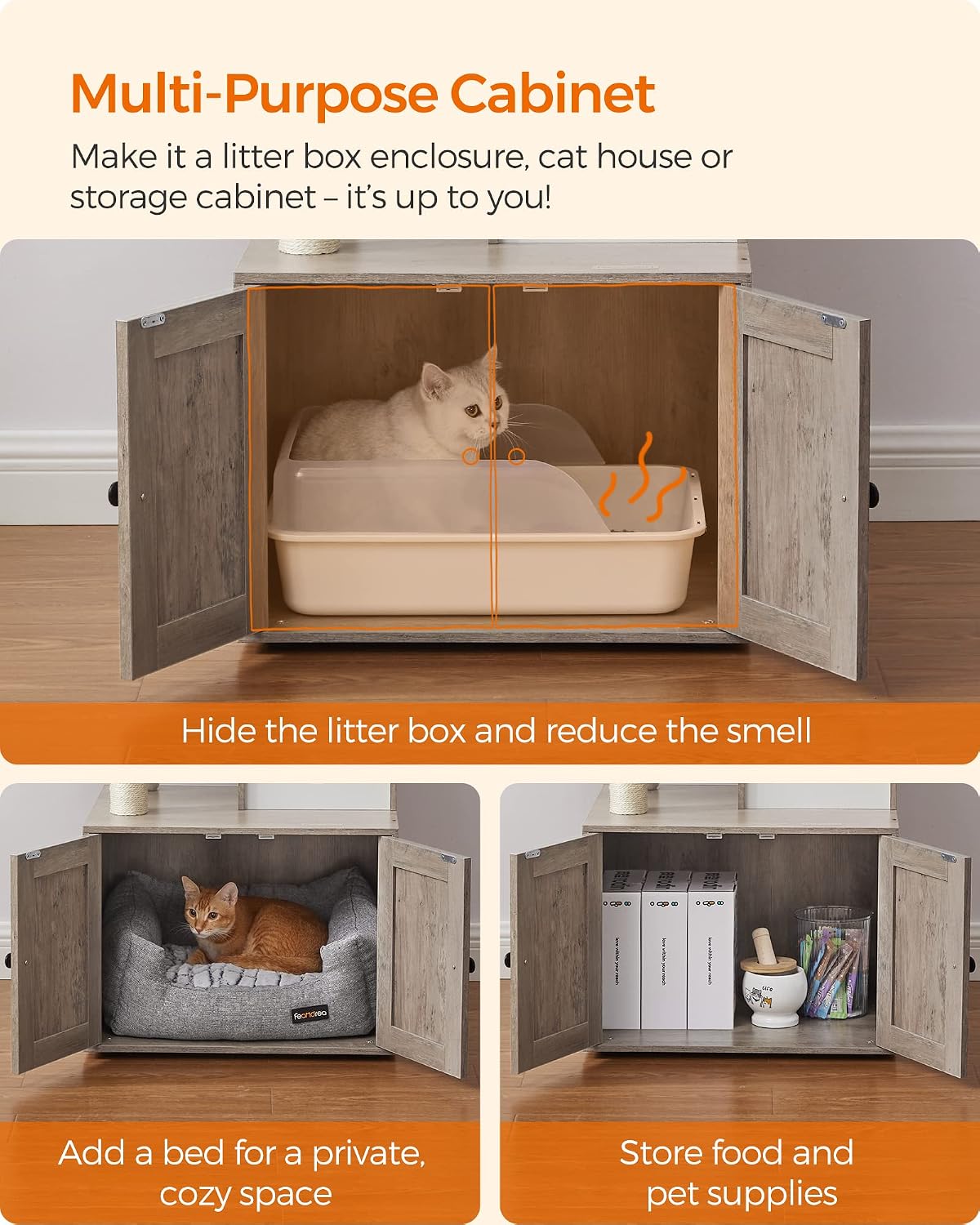 Detalle de Feandrea UPCT113G01 59-Inch Cat Tree with Litter Box Enclosure, Greige