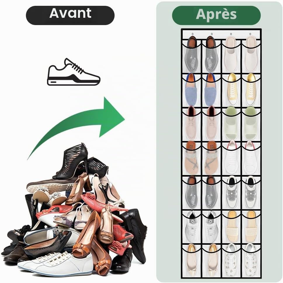 Thumbnail 6 de AUAUY schoenenorganizer voor boven de deur, 28 vakken, ademend mesh, wit